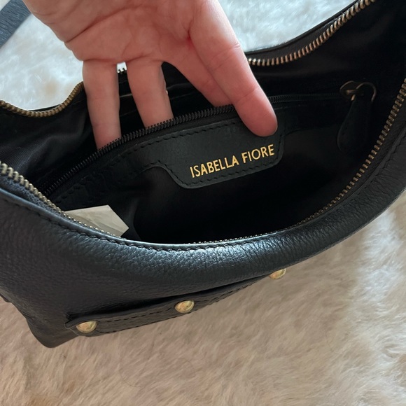 Isabella Fiore Black Leather Crossbody Bag with Gold Stud Detailing - Picture 8 of 16
